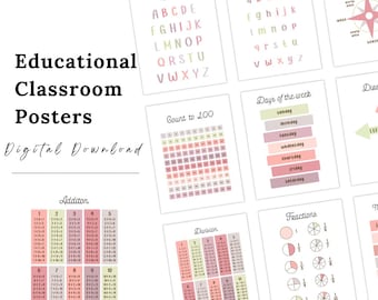 Educational Classroom Poster Bundle: Alphabet, Numbers, Shapes (Digital Download)