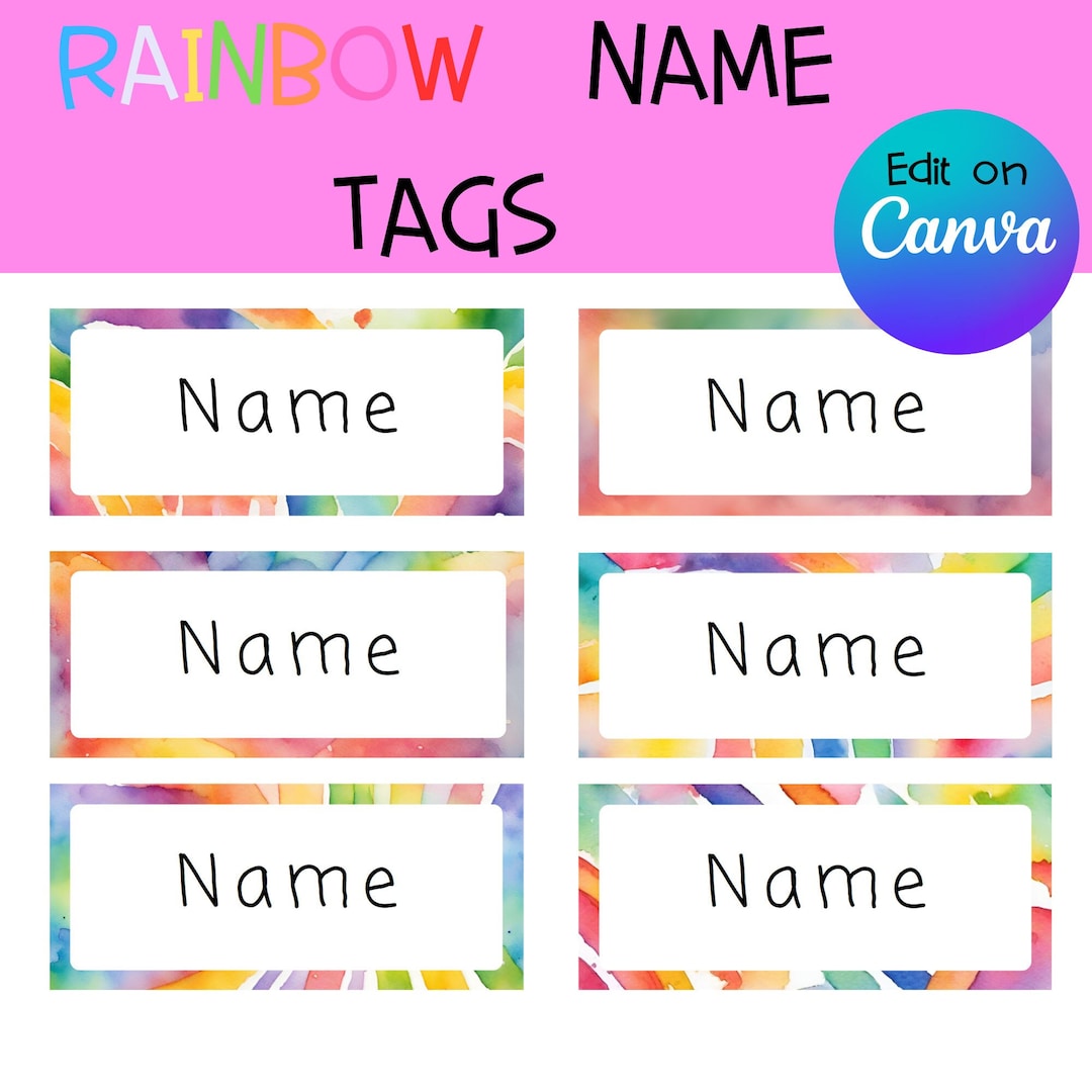 Rainbow Name Tags | Editable and Printable - Etsy