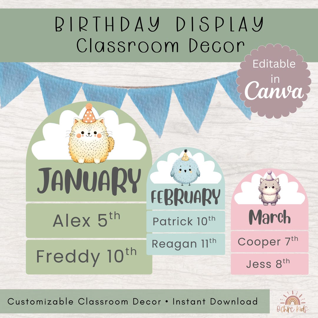Classroom Decor Birthday Chart Wall Display for Kids Instant Download ...