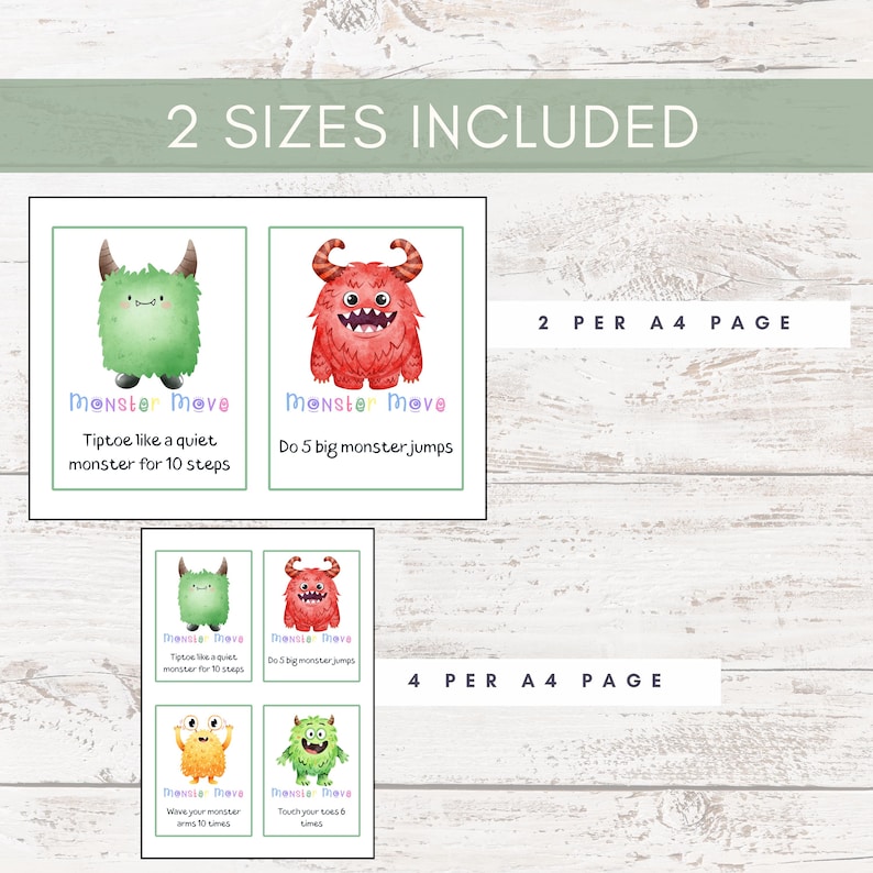 Monster Movement Cards for Kids | Preschool Brain Break Activity | Gross Motor Game for Classroom & Home | Indoor Energy Release Printable