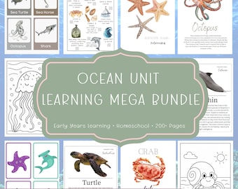 Ocean Learning-bundel | 200+ pagina's printables voor kleuters en kleuters | Oceaandieren, posters, flashcards, activiteiten-pdf