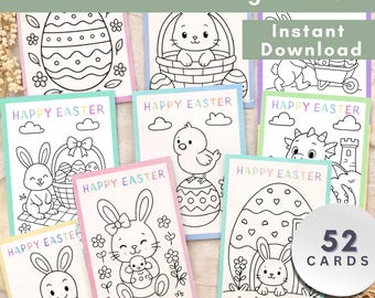 Easter Colouring Cards Printable | Kids Easter Cards to Colour | Preschool Activity | Bunny Coloring Pages | DIY Easter Card Set