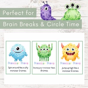 Monster Movement Cards for Kids | Preschool Brain Break Activity | Gross Motor Game for Classroom & Home | Indoor Energy Release Printable