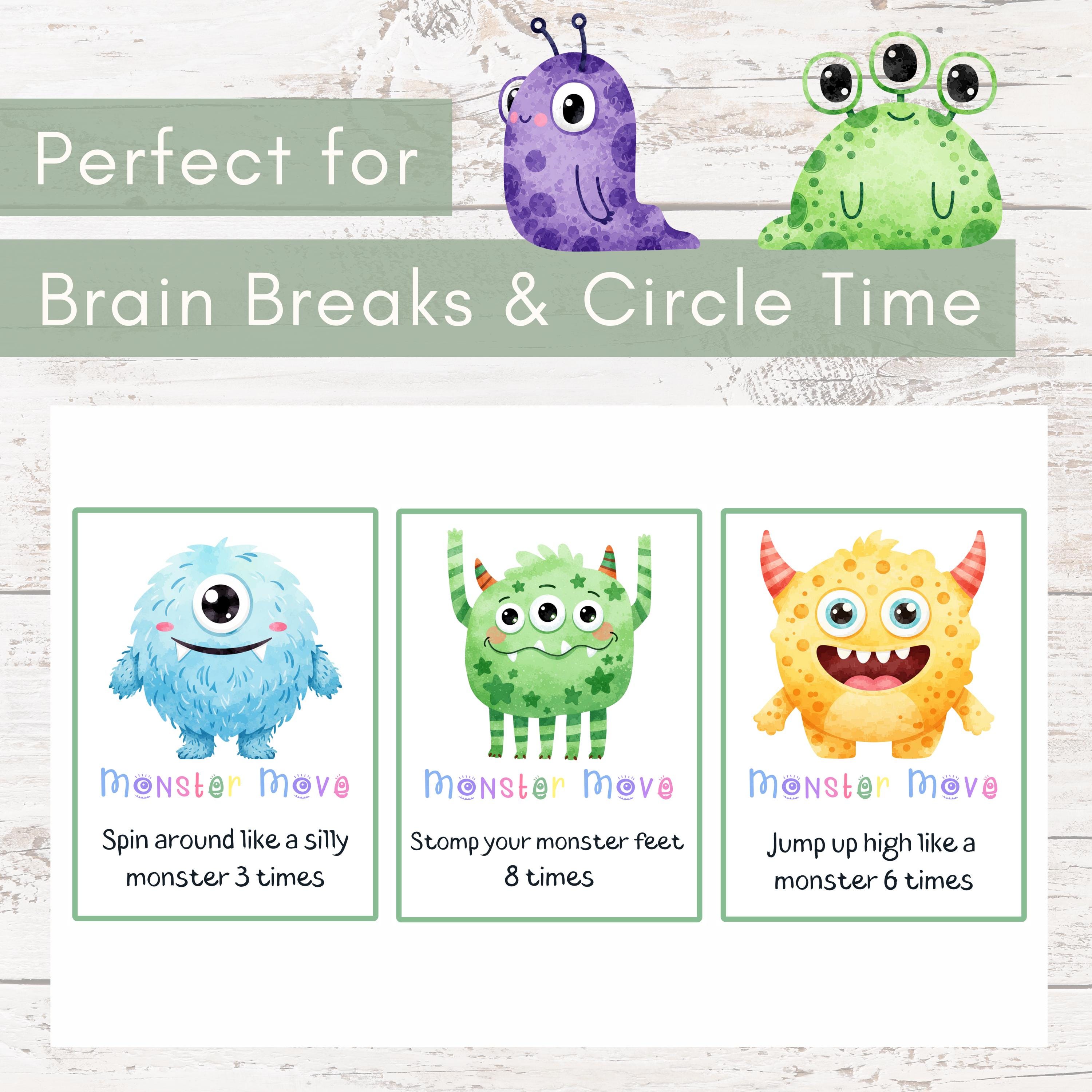 Monster Movement Cards for Kids | Preschool Brain Break Activity ...