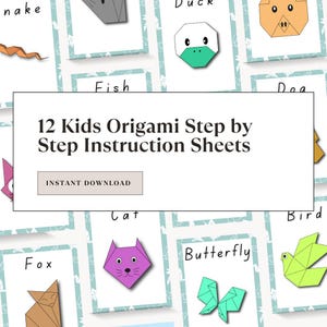 Modelli di origami di animali passo dopo passo per bambini, guide di apprendimento STEM facili per piegare la carta, istruzioni di origami stampabili