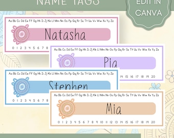 Desk Name Tags Editable for Kids, Printable Teacher Resource Classroom Decor Instant Download Canva Template