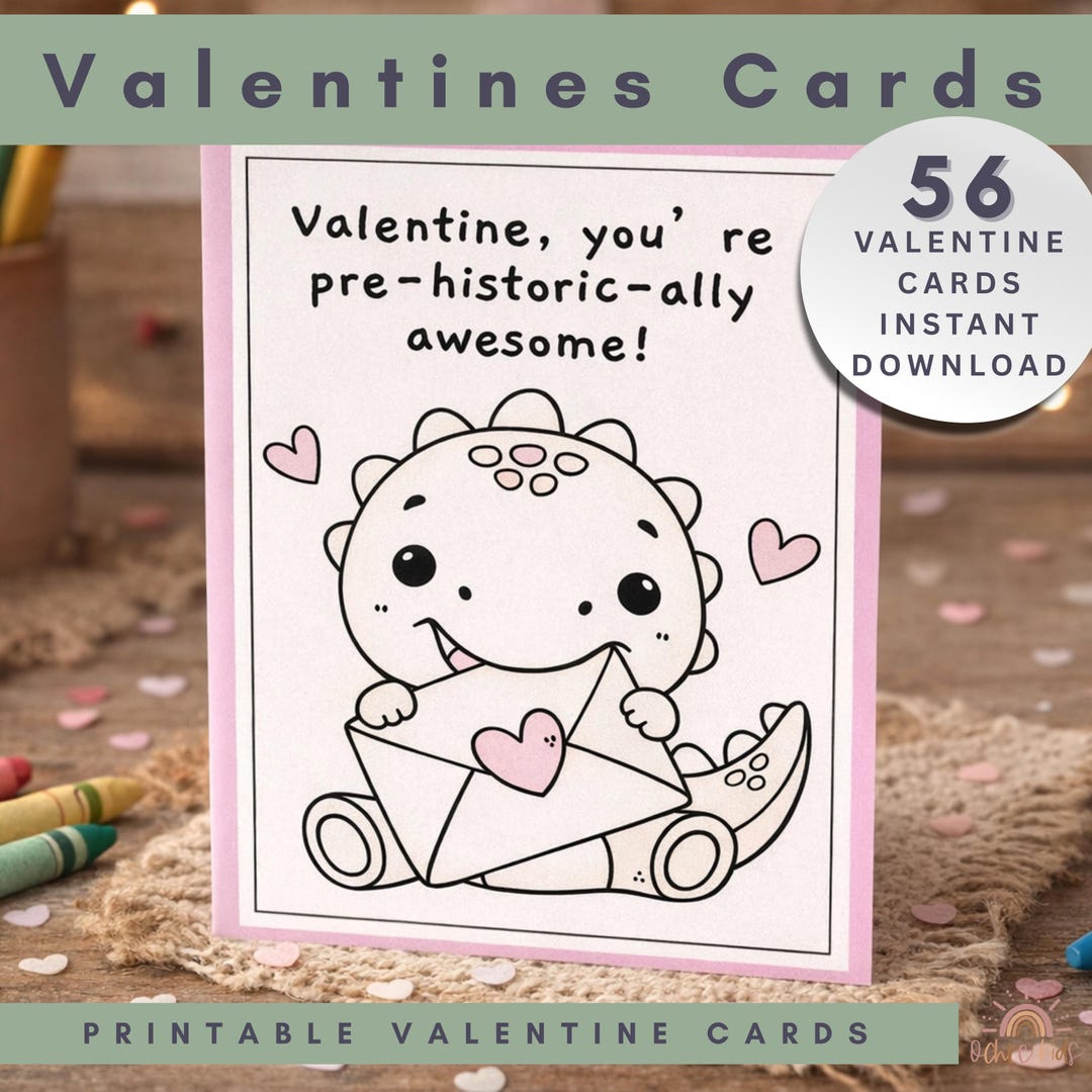 Dinosaur Valentine Cards for Kids | Printable Classroom Valentine's Day ...