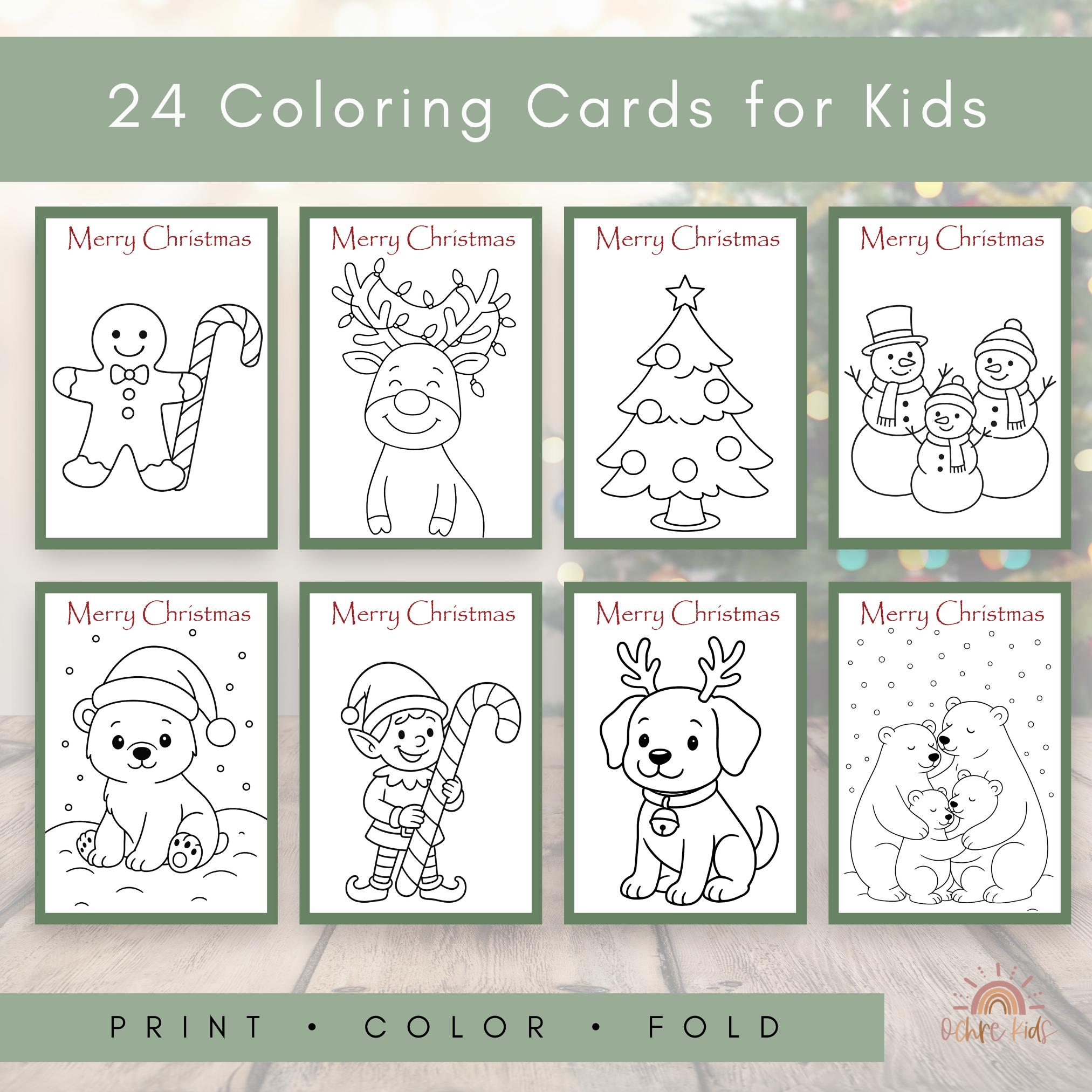 Christmas Coloring Cards for Kids 24 Printable Festive Cards to Color ...