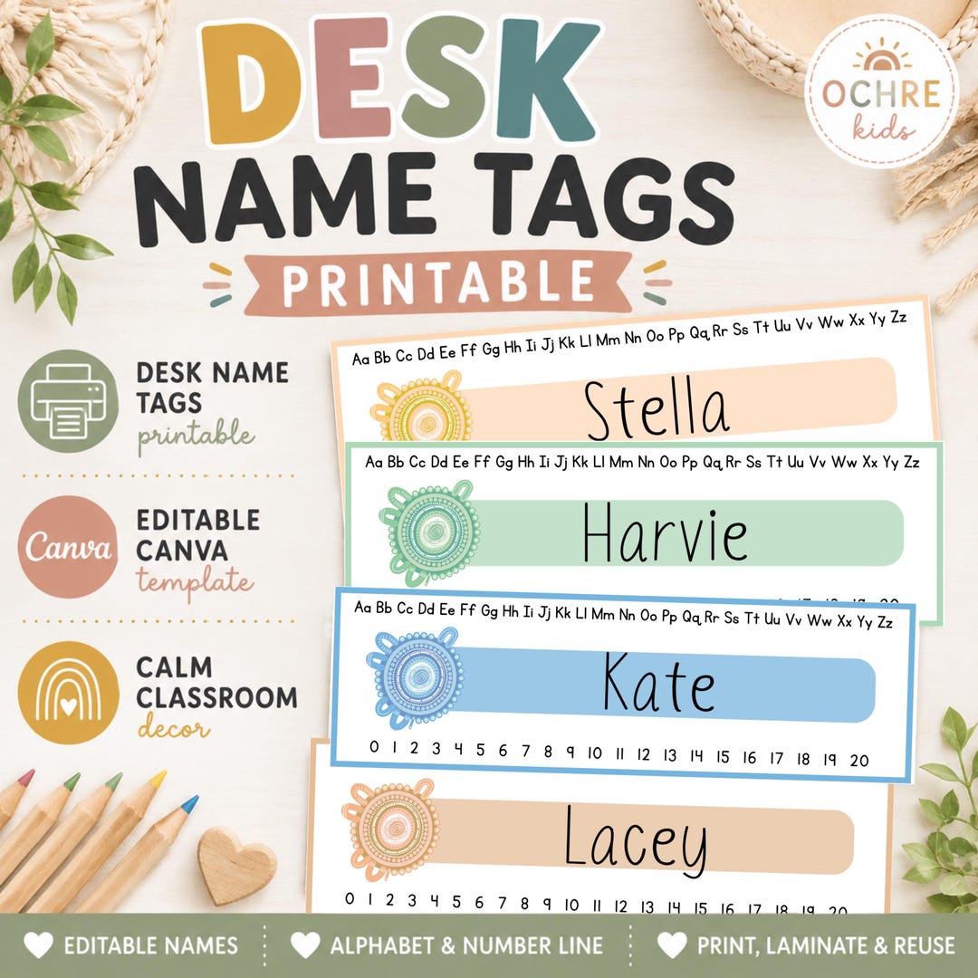 Editable Desk Name Tags for Classroom, Printable Student Desk Plates ...