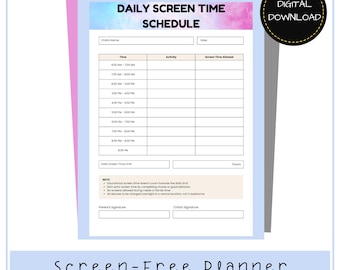 Screen Time Planner for Kids & Families - Printable PDF Planner