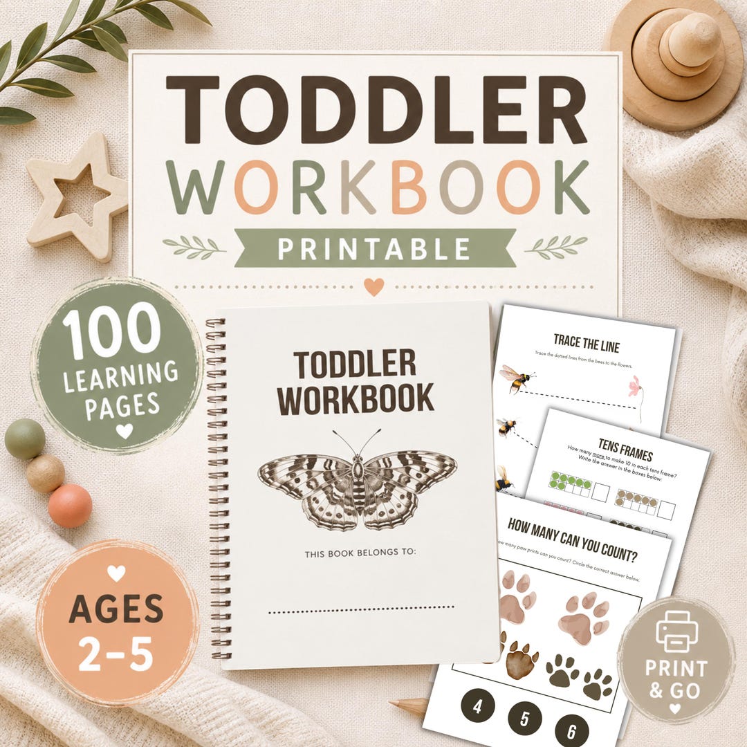 Printable Pdf Toddler Workbook, Digital Instant Download Learning