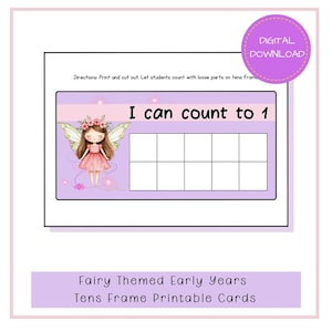 Cartes de maths Fairy Ten Frame | Compter 1-10 Imprimable | Calcul préscolaire et maternelle | Cadre des dizaines A4 pays des fées | PDF et PNG