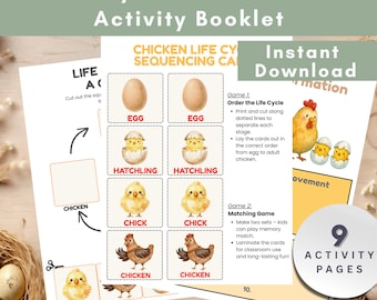 Chicken Life Cycle Printable Worksheets | Farm Animal Science Unit Study for Preschool Kindergarten Homeschool Activities