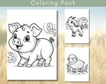 30 páginas para colorear para preescolar / Paquete de actividades imprimibles de animales de granja / A4 PDF / Tema de granja para niños / Descarga instantánea
