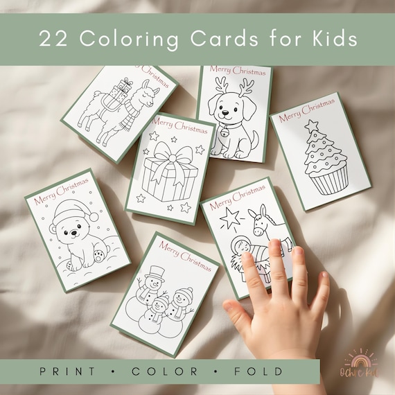 Printable Christmas Cards for Kids to Colour – 22 Colouring Card Designs | DIY Christmas Craft | Holiday Colouring Cards | Instant Download