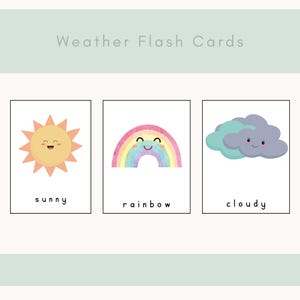 Flashcards de clima para download instantâneo | Cartões educacionais para impressão para crianças pequenas | Atividade de aprendizagem divertida