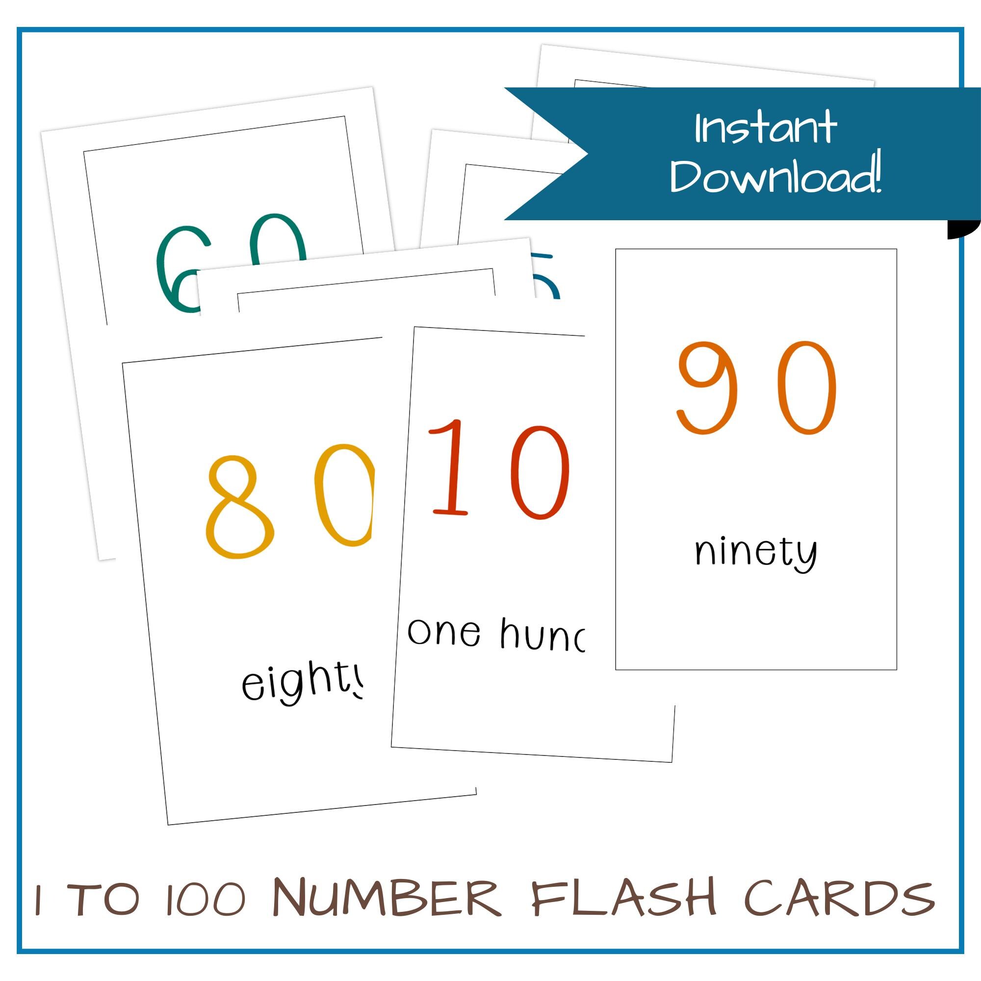 Number Flash Cards 1-100: Preschool Counting Resource (PDF Download - Etsy