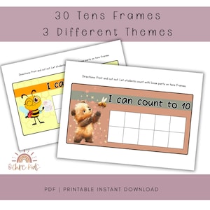 Tens Frame for Kids | Counting Activity Cards with Woodland, Bee & Bear Themes | Preschool and Kindergarten Math Practice Printable Bundle