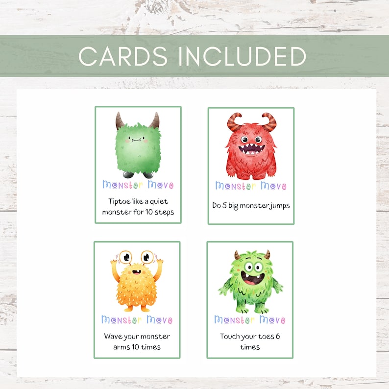 Monster Movement Cards for Kids | Preschool Brain Break Activity | Gross Motor Game for Classroom & Home | Indoor Energy Release Printable