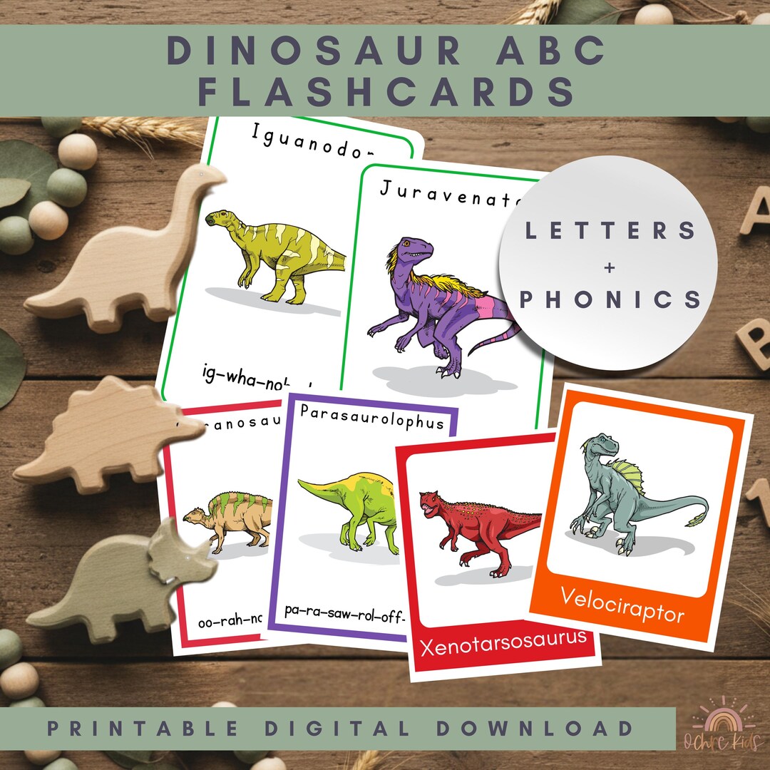 Dinosaur Alphabet Flash Cards ABC Kindergarten Printable Home Schooling ...