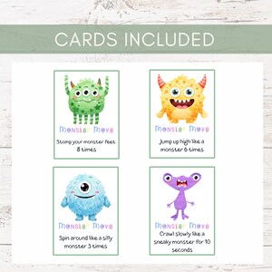 Monster Movement Cards for Kids | Preschool Brain Break Activity | Gross Motor Game for Classroom & Home | Indoor Energy Release Printable