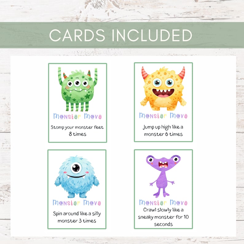 Monster Movement Cards for Kids | Preschool Brain Break Activity | Gross Motor Game for Classroom & Home | Indoor Energy Release Printable