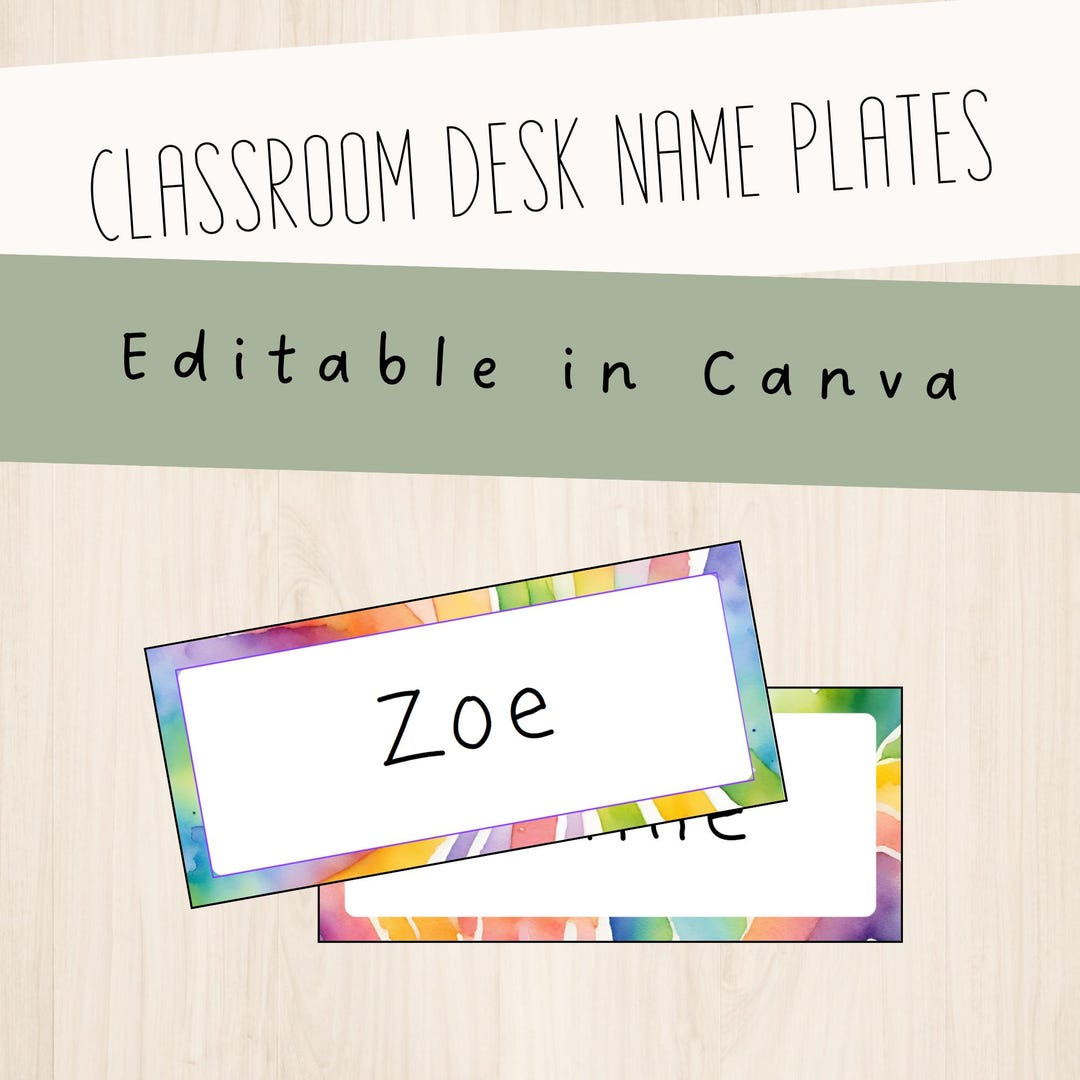 Classroom Name Tags School Printable Desk Plates Editable Rainbow Cubbie Names Digital Download ...