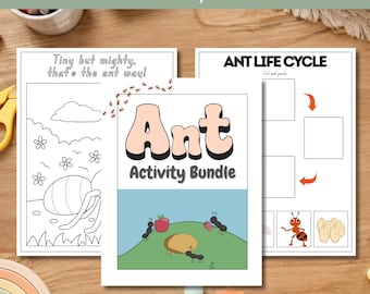 Paquete de actividades sobre hormigas para preescolar y jardín de infantes / Hojas de trabajo sobre insectos / Ciclo de vida de las hormigas, imprimibles de matemáticas y alfabetización / Páginas de libro con actividades