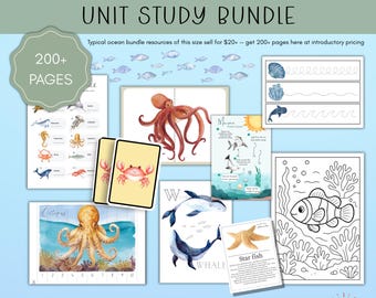 Ocean Learning Bundle Printable, Under the Sea Preschool Worksheets, Ocean Animals Activities, Montessori Unit Study