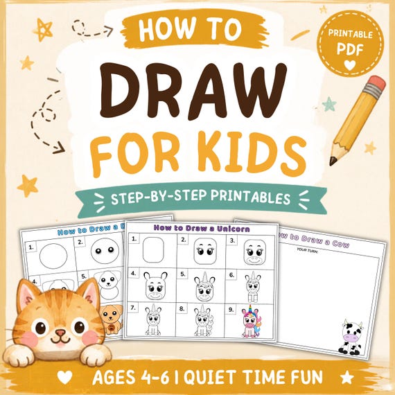 How to Draw for Kids Printable | Directed Drawing Activity Pack for Preschool & Kindergarten | Quiet Time and Travel Activities