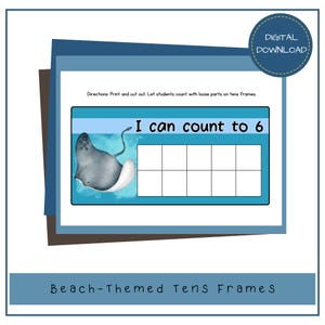 Cartes de maths imprimables sur le thème de la petite enfance sur le thème de la plage, ressource d'apprentissage océan 1 à 10 sens des nombres, ressource pour professeur de calcul
