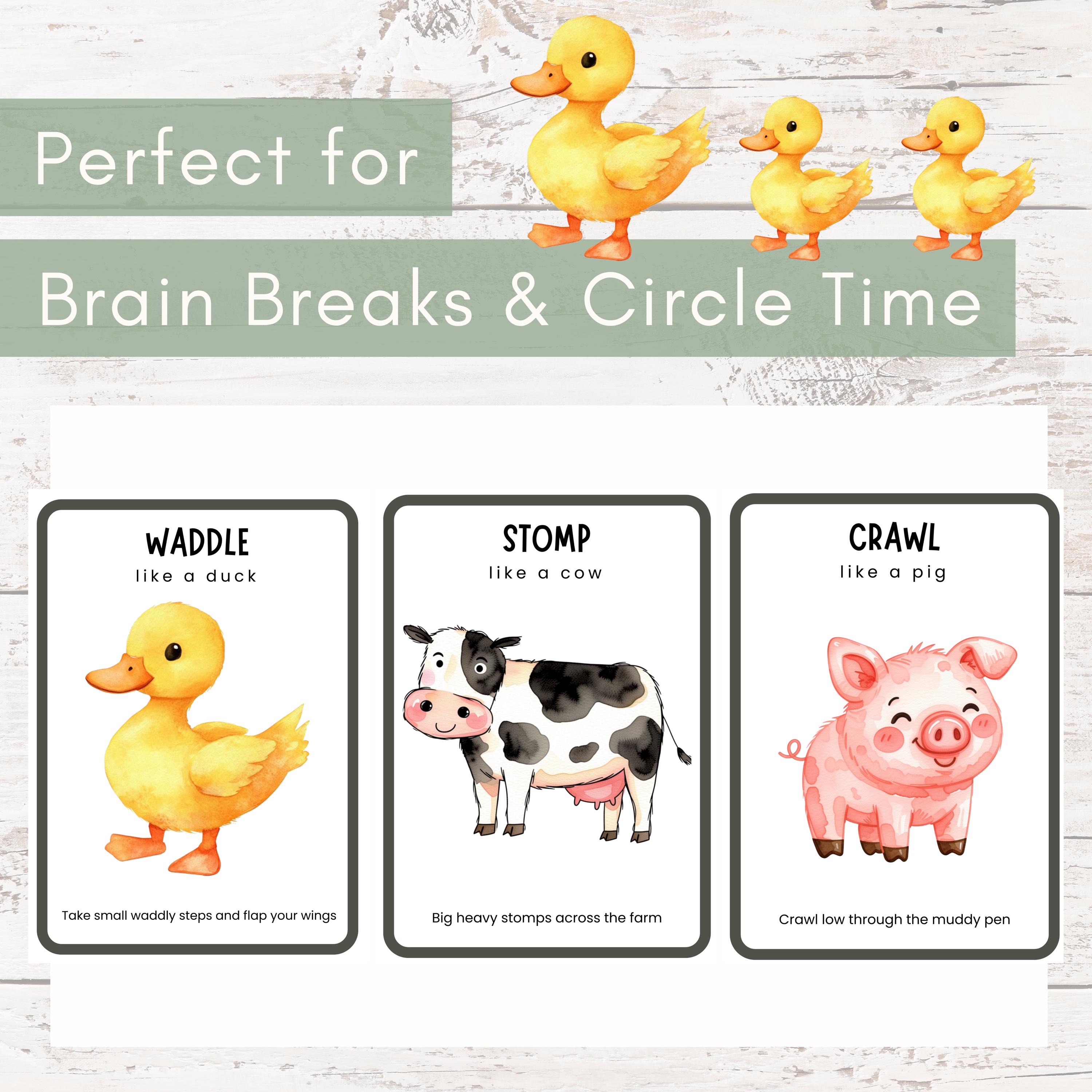 Farm animals inspire fun movement breaks.
