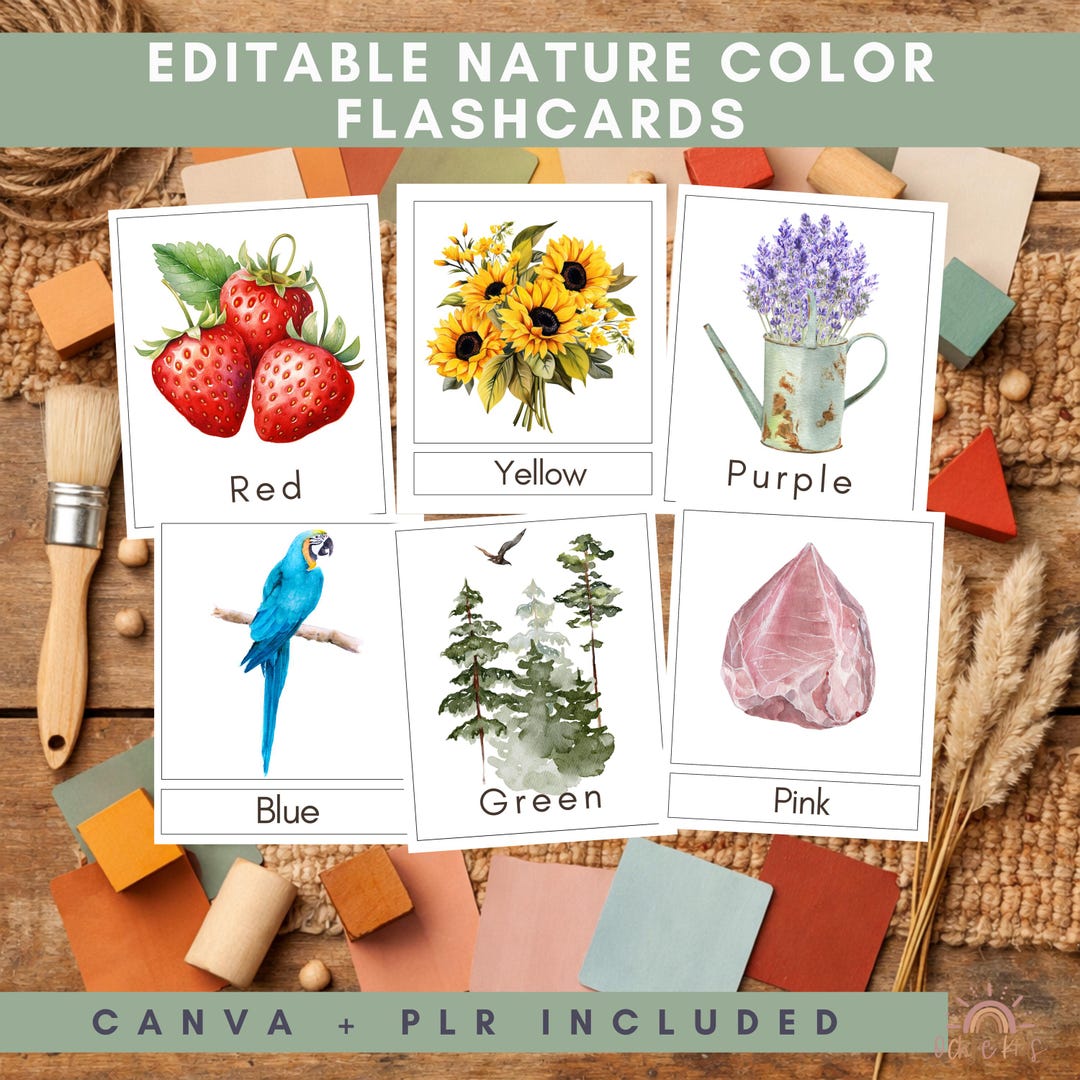 Nature Color Flashcards | Montessori Learning, Canva Template (digital ...