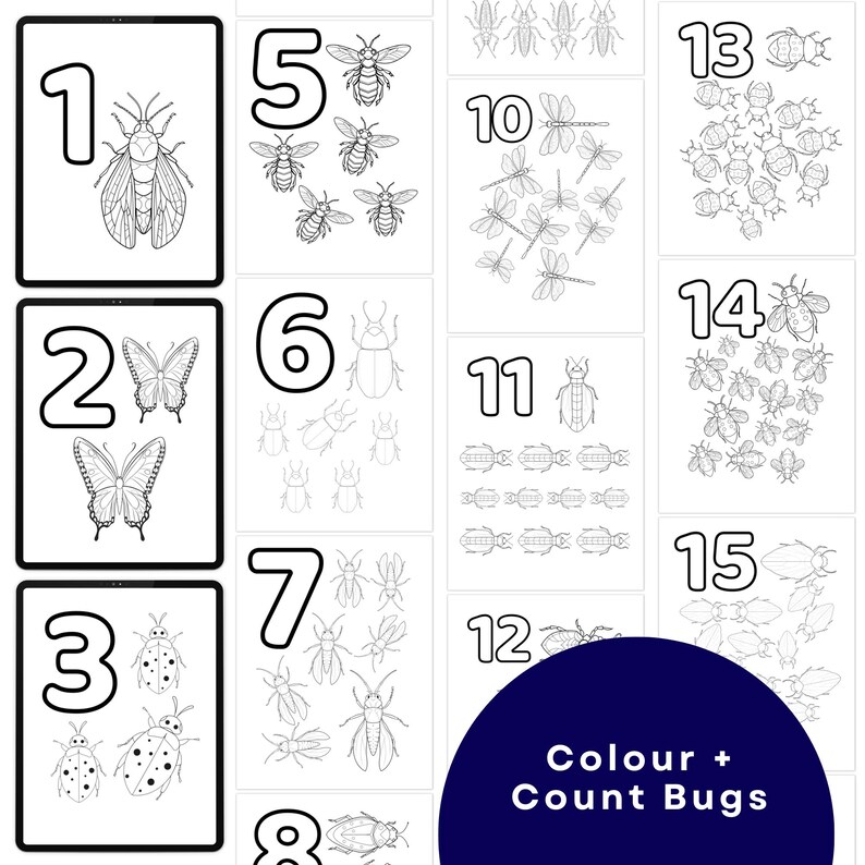 Bug Coloring Pages for Kids, 25 Insect Coloring & Counting Sheets ...