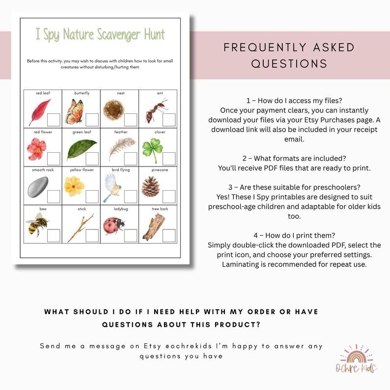Nature Scavenger Hunt: I Spy Printable for Kids (PDF) - Etsy