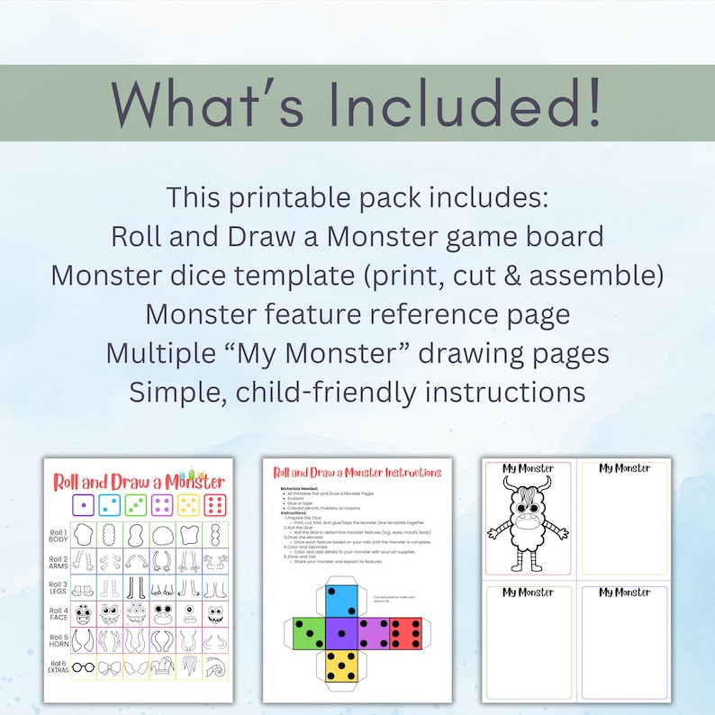 Roll and Draw a Monster | Printable Dice Drawing Game | Monster Art ...