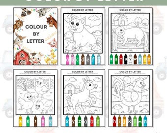 Color by Letter Farm Printable for Preschool, Alphabet Coloring Pages A-Z, Homeschool Literacy Activity, Kindergarten Worksheet PDF