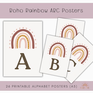 Boho Rainbow ABC Alphabet Posters A–Z | Literacy Classroom Decor | Alphabet Letters A5 | Teacher Resource