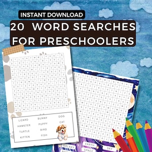 Printable Word Search Puzzle Bundle: 20 Themed Activity Pages (PDF Download)
