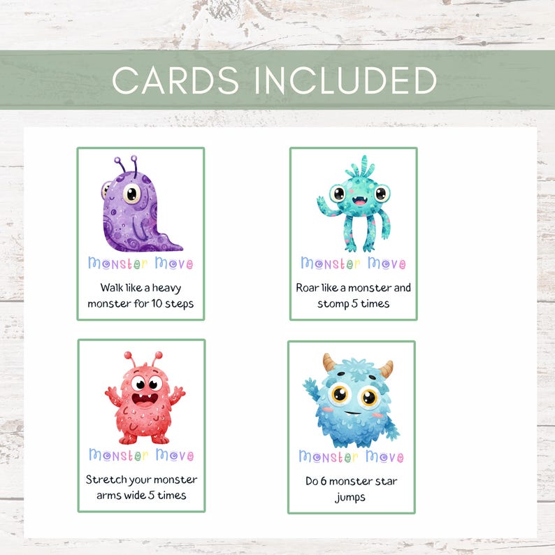 Monster Movement Cards for Kids | Preschool Brain Break Activity | Gross Motor Game for Classroom & Home | Indoor Energy Release Printable