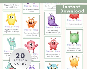 Monster Movement Cards for Kids | Preschool Brain Break Activity | Gross Motor Game for Classroom & Home | Indoor Energy Release Printable