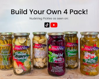 Gourmet Pickled Vegetables, Custom 4 Pack bundle, Small Batch, Family Recipe, 16oz Glass Jars