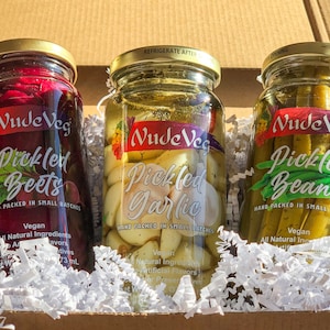 Gourmet Pickle Gift Box, Personalized Gift for Foodie, Pickle Lover, Birthday, Anniversary, 16oz Glass Jars image 1