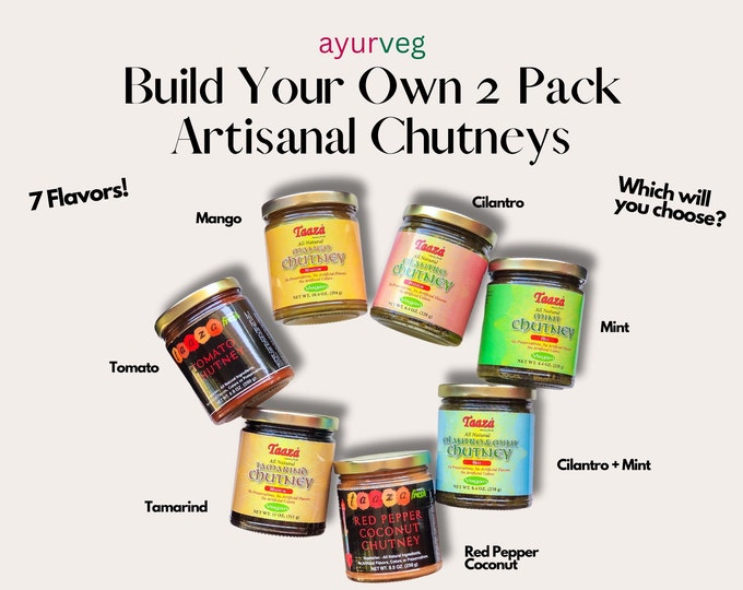 Gourmet Chutney, Custom 2 Pack Bundle, Family Recipe, 7 Flavors, 9oz Glass Jars