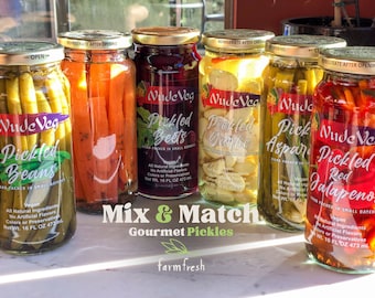 Gourmet Pickles, Custom 2 Pack bundle with extra MYSTERY pickle, Farm Fresh, Family Recipe, Pickled Vegetables, 16oz Glass Jars