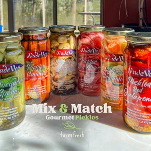 Gourmet Pickles, Custom 3 Pack bundle, Farm Fresh, Family Recipe, Premium Pickled Vegetables, Gift, 16oz Glass Jars