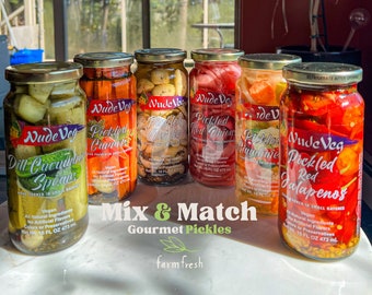 Gourmet Pickles, Custom 3 Pack bundle, Farm Fresh, Family Recipe, Pickled Vegetables, Gift, 16oz Glass Jars