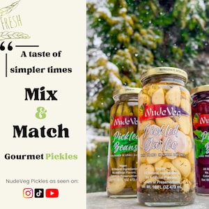 Gourmet Pickles, Farm Fresh, Family Recipe, Pickled Vegetables, Gift, 16oz Glass Jars