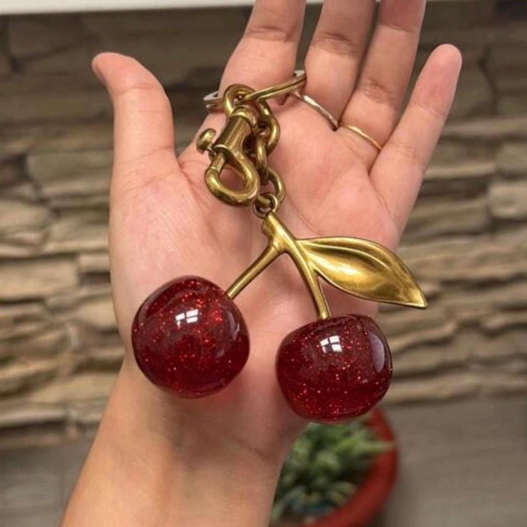 chiiiibag Key charm red Handmade Cherry Keychain: Glossy Red Bag