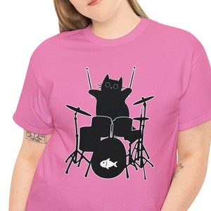 Drummer cat tshirt for men women, cat playing drums, cat shirt gift for musician, gift for drummer, funny kitty rock band